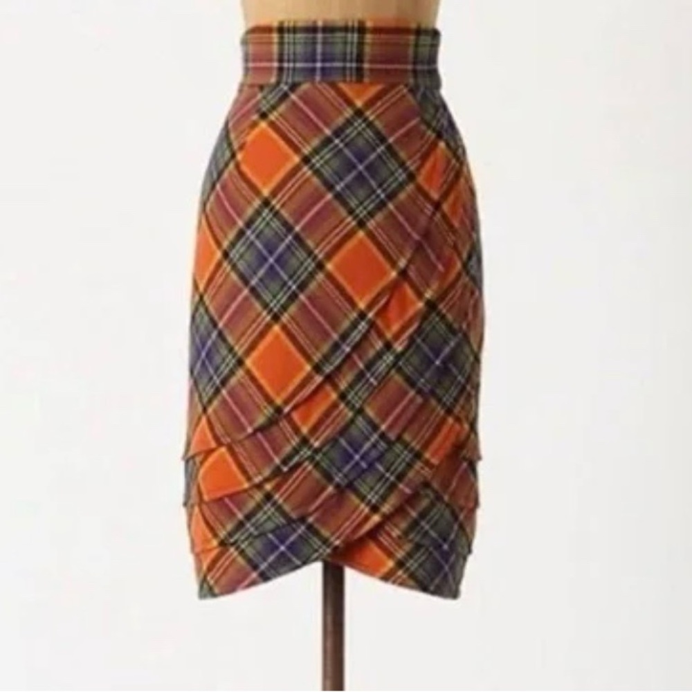 NWT Anthropologie Easy Keeper skirt Orange Plaid Pencil Skirt 8 - Picture 2 of 6